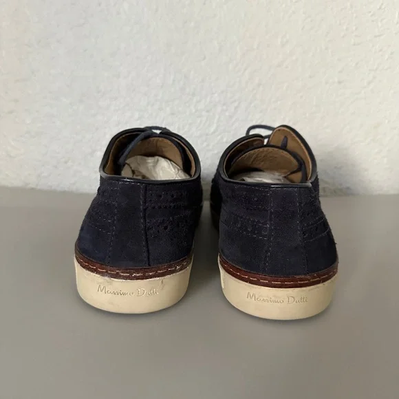 Men's MASSIMO DUTTI Suede Wingtip Oxford Shoes Lace-Up Perforated Loafer‎ Navy